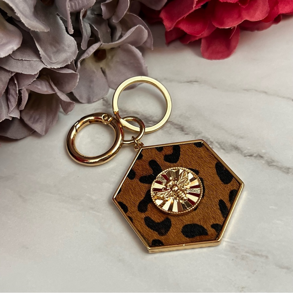 Gorgeous Golden Bumblebee and Leopard Hexagon Keychain Charm - Picture 3 of 16